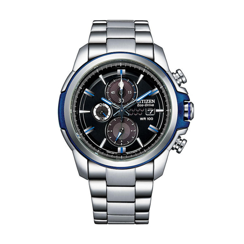Citizen Eco-Drive Men 45mm Stainless Steel Bracelet Watch - Black Dial