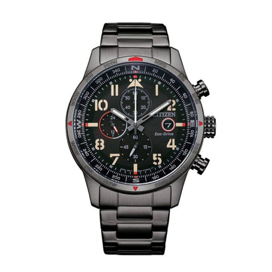 Reloj Citizen Eco-Drive de 43 mm con pulsera gris para hombre, esfera negra