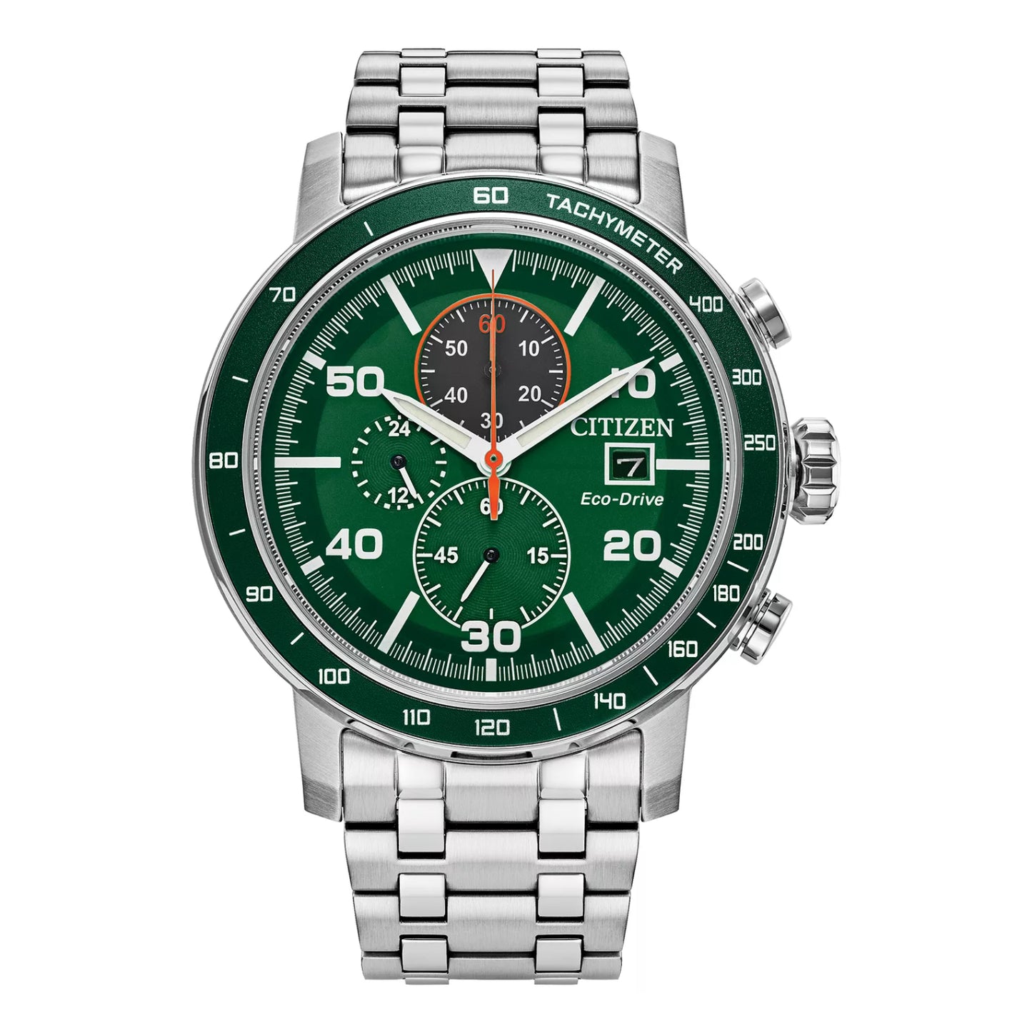 Reloj Citizen Eco-Drive de acero inoxidable para hombre de 44 mm con esfera verde