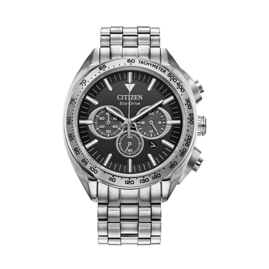 Reloj Citizen Carson Eco-Drive de 43 mm con pulsera de acero inoxidable para hombre, esfera negra