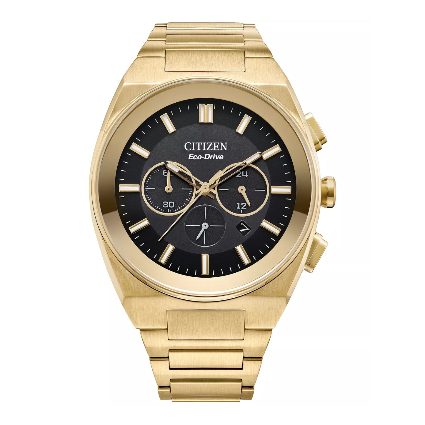 Reloj Citizen Eco-Drive para hombre, de 43 mm, con pulsera de acero inoxidable dorado y esfera negra