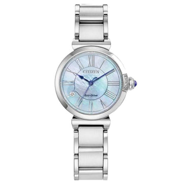 Reloj Citizen L Mae Eco Drive de acero inoxidable con pulsera plateada de 29,5 mm para mujer, esfera blanca