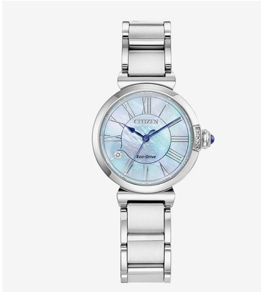 Reloj Citizen L Mae Eco Drive de acero inoxidable con pulsera plateada de 29,5 mm para mujer, esfera blanca