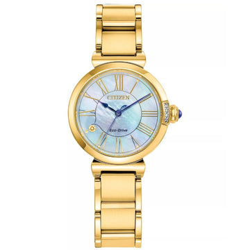 Reloj Citizen L Mae Eco Drive de acero inoxidable con pulsera en tono dorado de 29,5 mm para mujer, esfera blanca