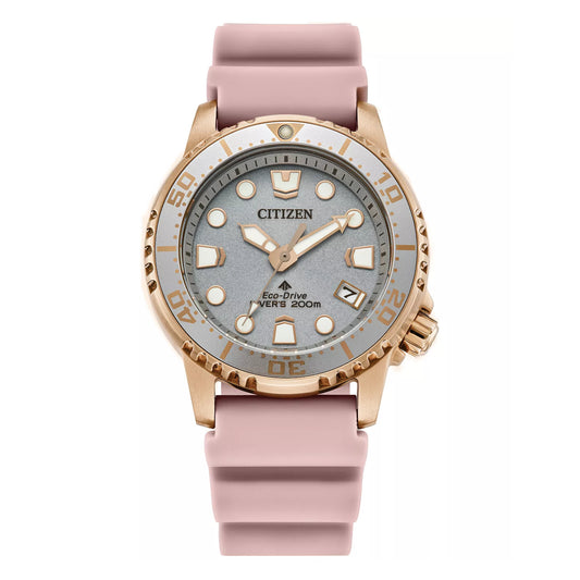 Reloj Citizen Eco-Drive para hombre, correa rosa de 37 mm y esfera plateada