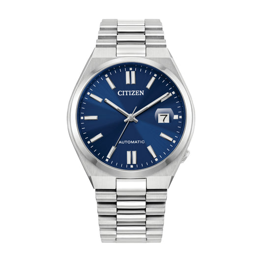 Reloj automático Citizen Tsuyosa para hombre, de 40 mm, con pulsera plateada y esfera azul