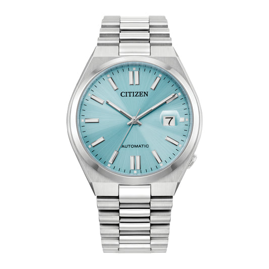 Reloj automático Citizen Tsuyosa para hombre, de 40 mm, con pulsera plateada y esfera azul cielo