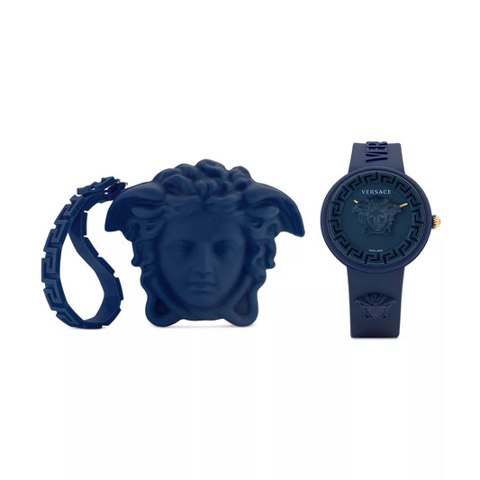 Reloj unisex Versace Medusa Pop de 39 mm con correa suiza y estuche, color azul