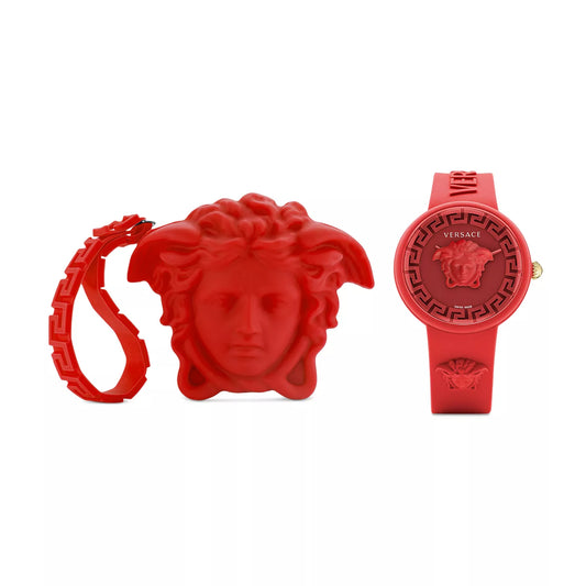 Reloj unisex Versace Medusa Pop de 39 mm con correa suiza y estuche, color rojo