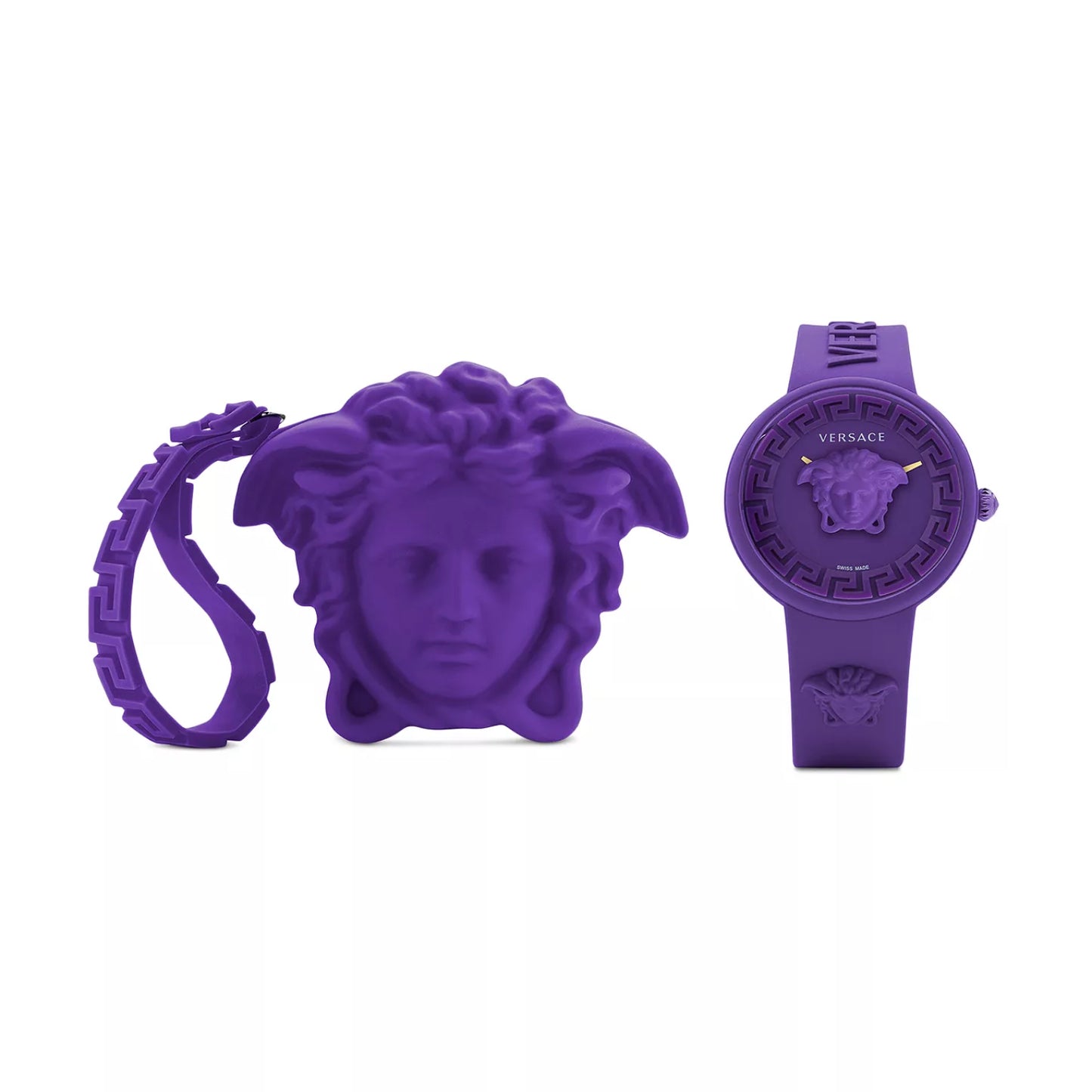 Reloj unisex Versace Medusa Pop de 39 mm con correa suiza y estuche, morado