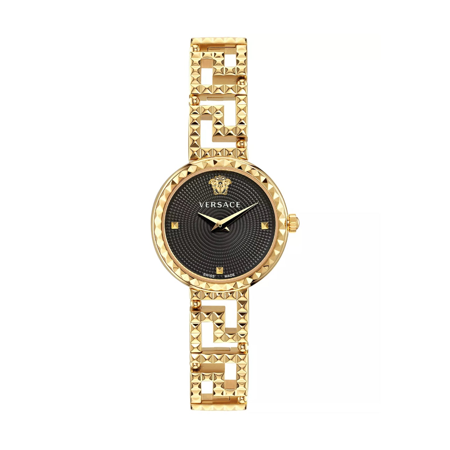 Reloj Versace Greca Goddess para mujer, con pulsera de oro suizo de 28 mm y esfera negra