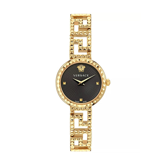 Versace Greca Goddess Women's 28mm Swiss Gold Bracelet Watch - Black Dial