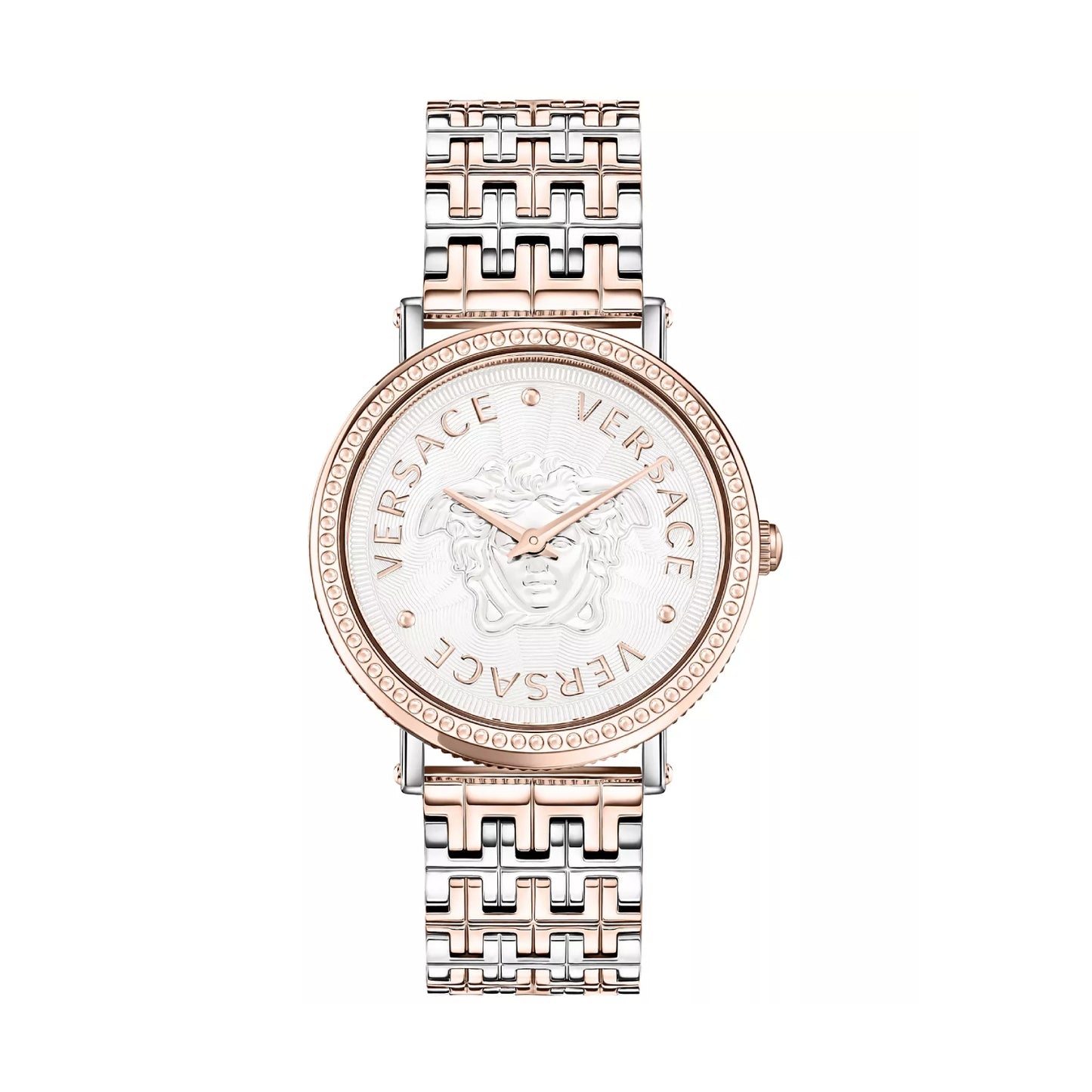 Reloj Versace V-Dollar para mujer, con pulsera de dos tonos suizos, 37 mm, esfera plateada