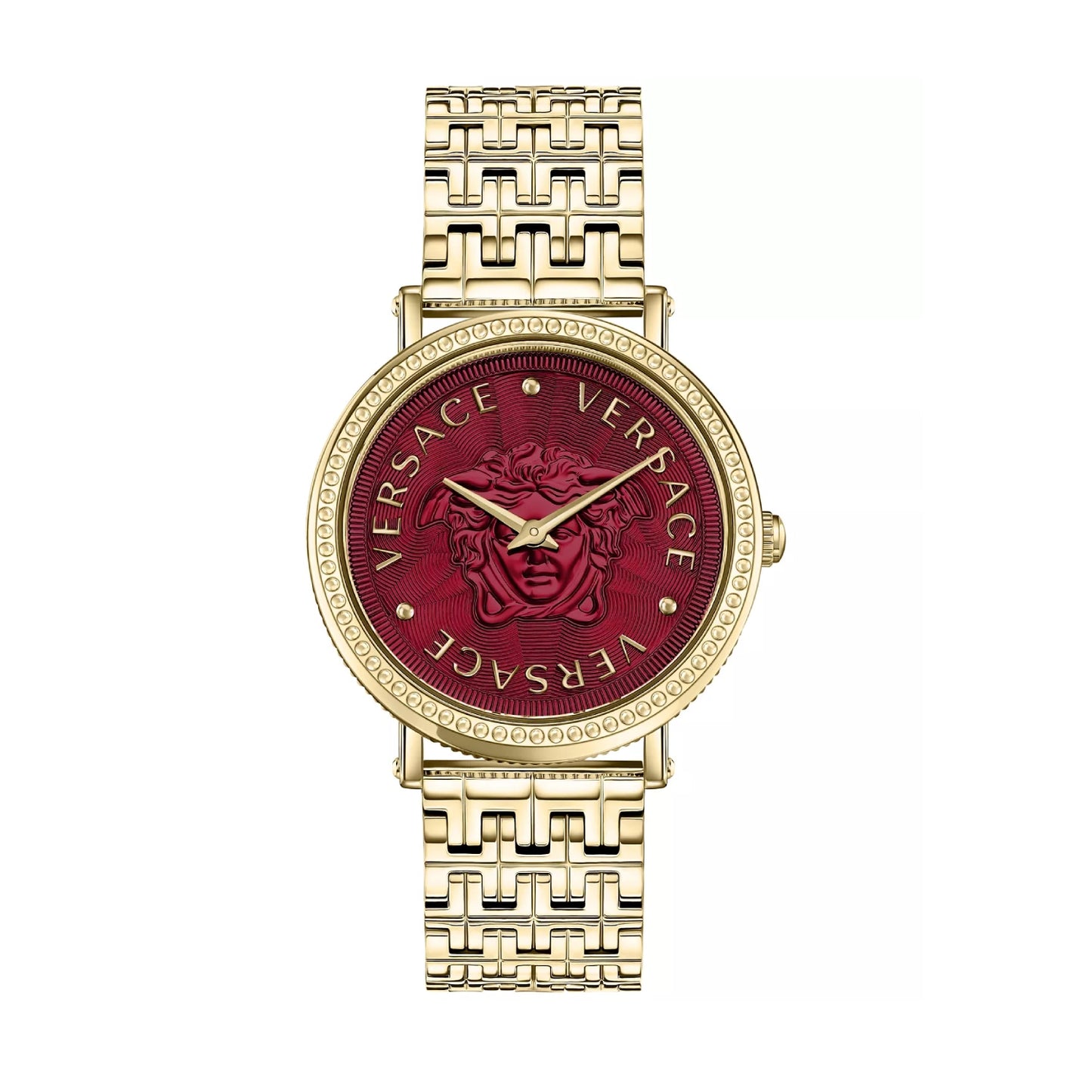 Versace V-Dollar Women's 37mm Swiss Gold Bracelet Watch - Red Dial