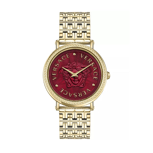 Versace V-Dollar Women's 37mm Swiss Gold Bracelet Watch - Red Dial