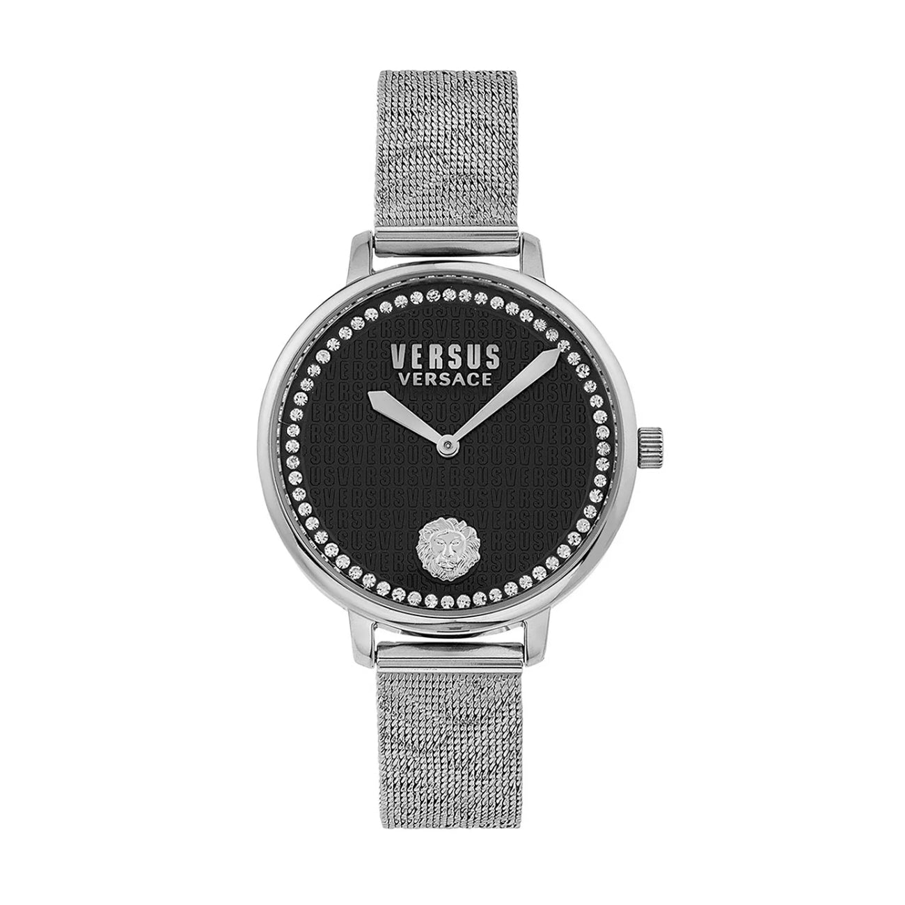 Versus Versace Lavillette Crystal Women's 36mm Two-Hand Silver Bracelet Watch - Black Dial