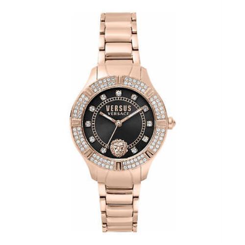 Versus Versace Canton Road Women's 36mm Stainless Steel Rosy Gold Bracelet Watch - Black Dial