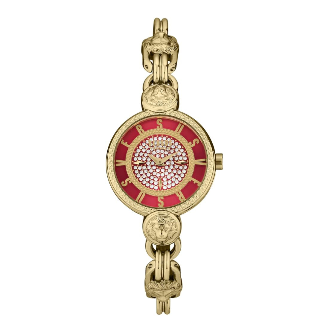 Versus Versace Les Docks Petite Women's 30mm Two-Hand Gold Bracelet Watch - Red Dial