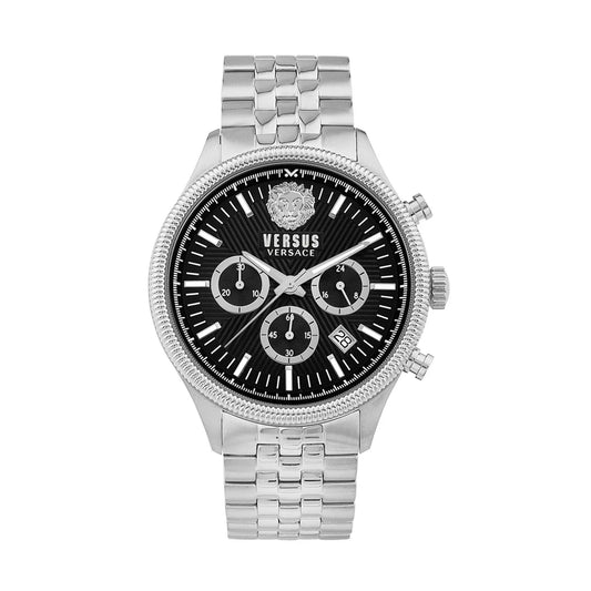 Reloj Versus Versace Colonne Chrono para hombre, pulsera plateada de 44 mm, esfera negra