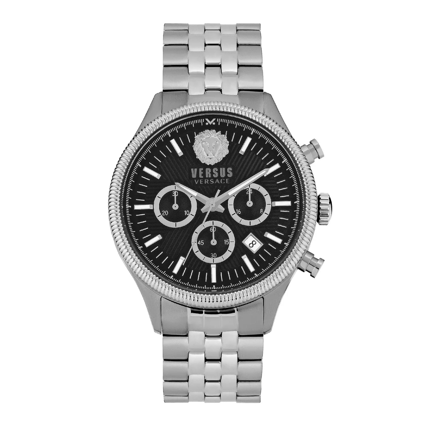 Reloj Versus Versace Colonne Chrono para hombre, de 44 mm, con pulsera de acero inoxidable y esfera plateada