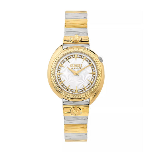 Reloj de pulsera de dos tonos para mujer de 38 mm con cristal Tortona de Versus Versace y esfera plateada