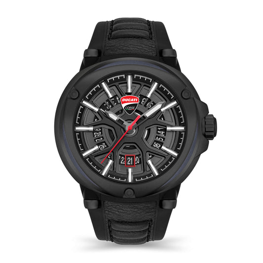 Reloj Ducati Corse Partenza para hombre, correa de tres manecillas, 49 mm, color negro