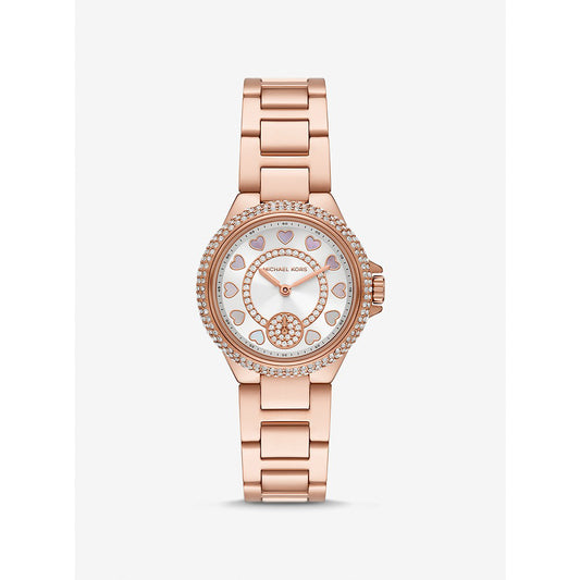 Reloj de cuarzo Michael Kors Camille para mujer, de acero inoxidable y oro rosa, de 33 mm, color blanco