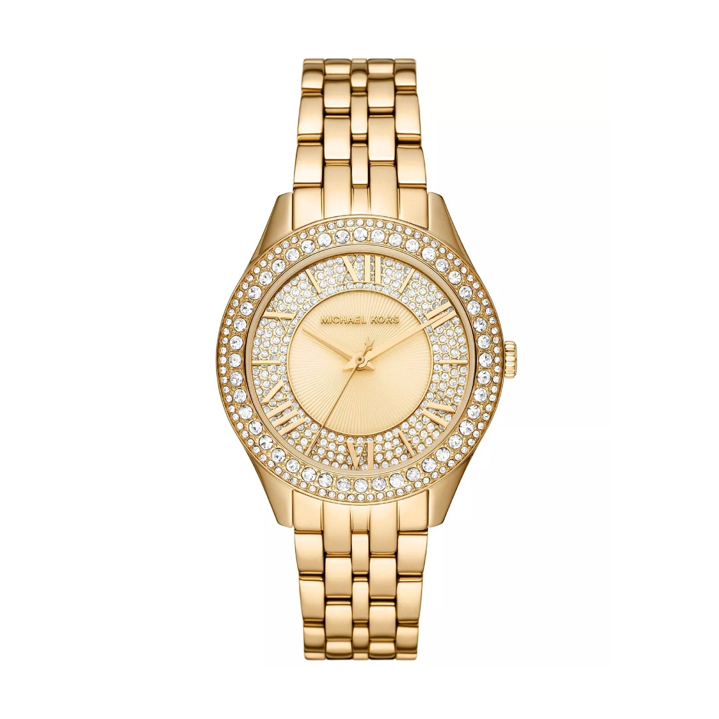 Reloj Michael Kors Harlowe para mujer, con pulsera plateada de tres manecillas de 38 mm y esfera blanca