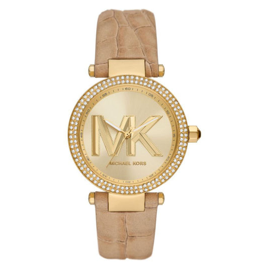 Reloj de cuarzo con correa de piel para mujer Michael Kors Parker de 39 mm, color beige