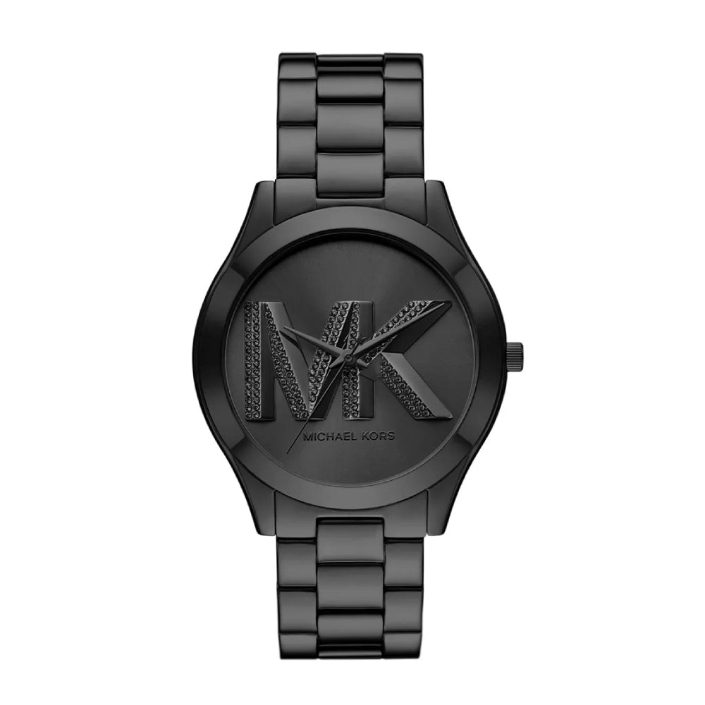 Reloj Michael Kors Slim Runway de tres manecillas para mujer, acero inoxidable negro