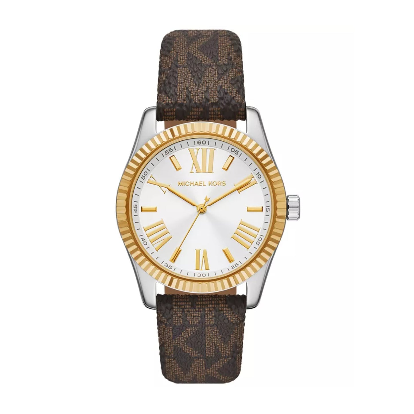 Reloj de cuarzo para mujer Micheal Kors Lexington de 38 mm con correa marrón y esfera blanca