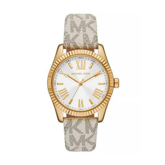 Reloj de cuarzo con correa de color vainilla y esfera blanca de 38 mm para mujer de Micheal Kors Lexington