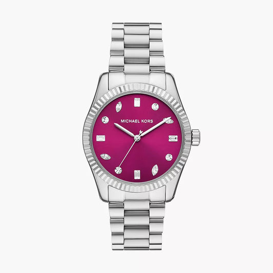 Reloj Michael Kors Lexington para mujer, con pulsera plateada de tres manecillas de 38 mm y esfera rosa