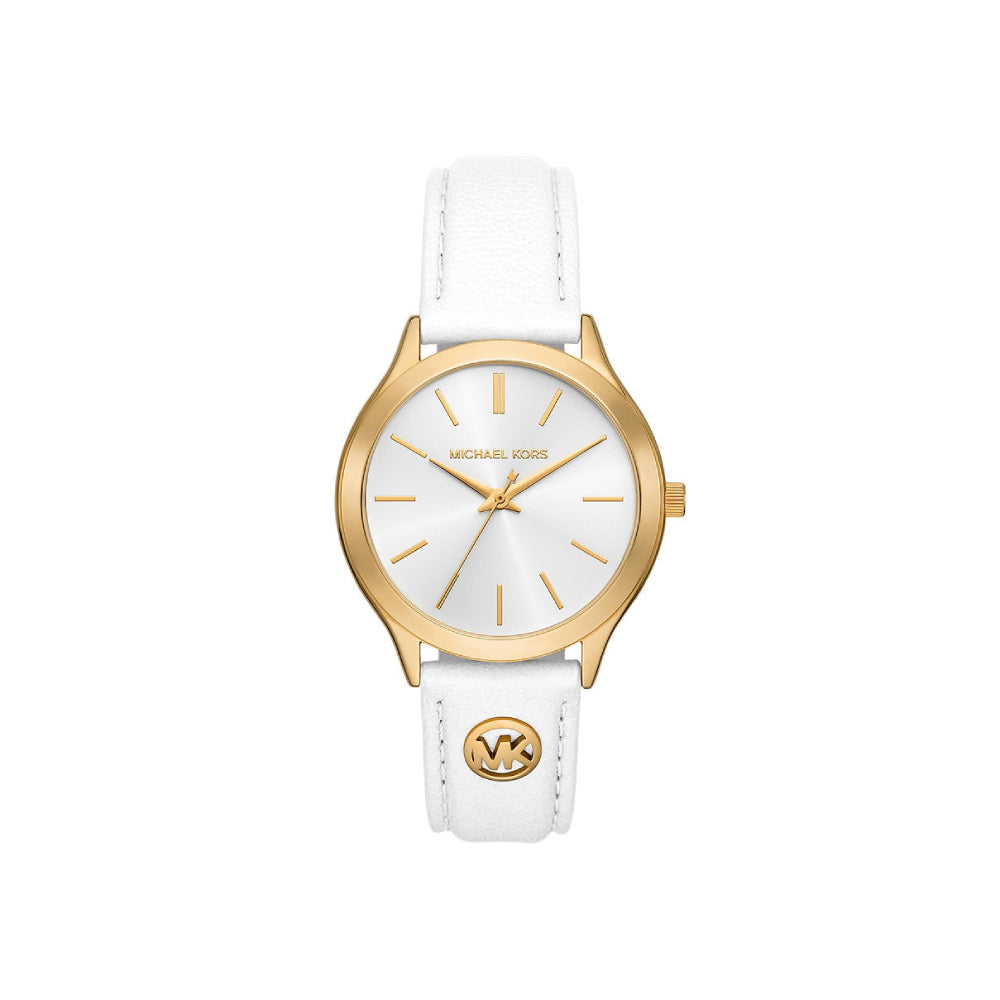 Reloj Michael Kors Slim Runway para mujer con correa de 38 mm, color blanco