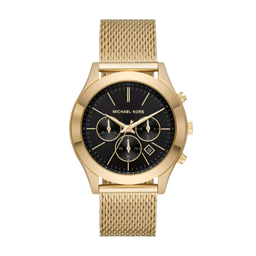 Reloj cronógrafo Michael Kors Slim Runway para hombre, de 44 mm, con pulsera dorada y esfera negra