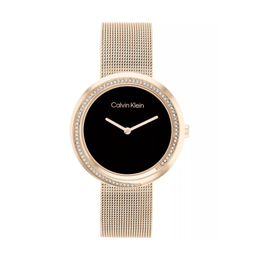 Calvin Klein Twist Women's 34mm Quartz Stainless Steel Rose Gold Bracelet Watch - Black Dial