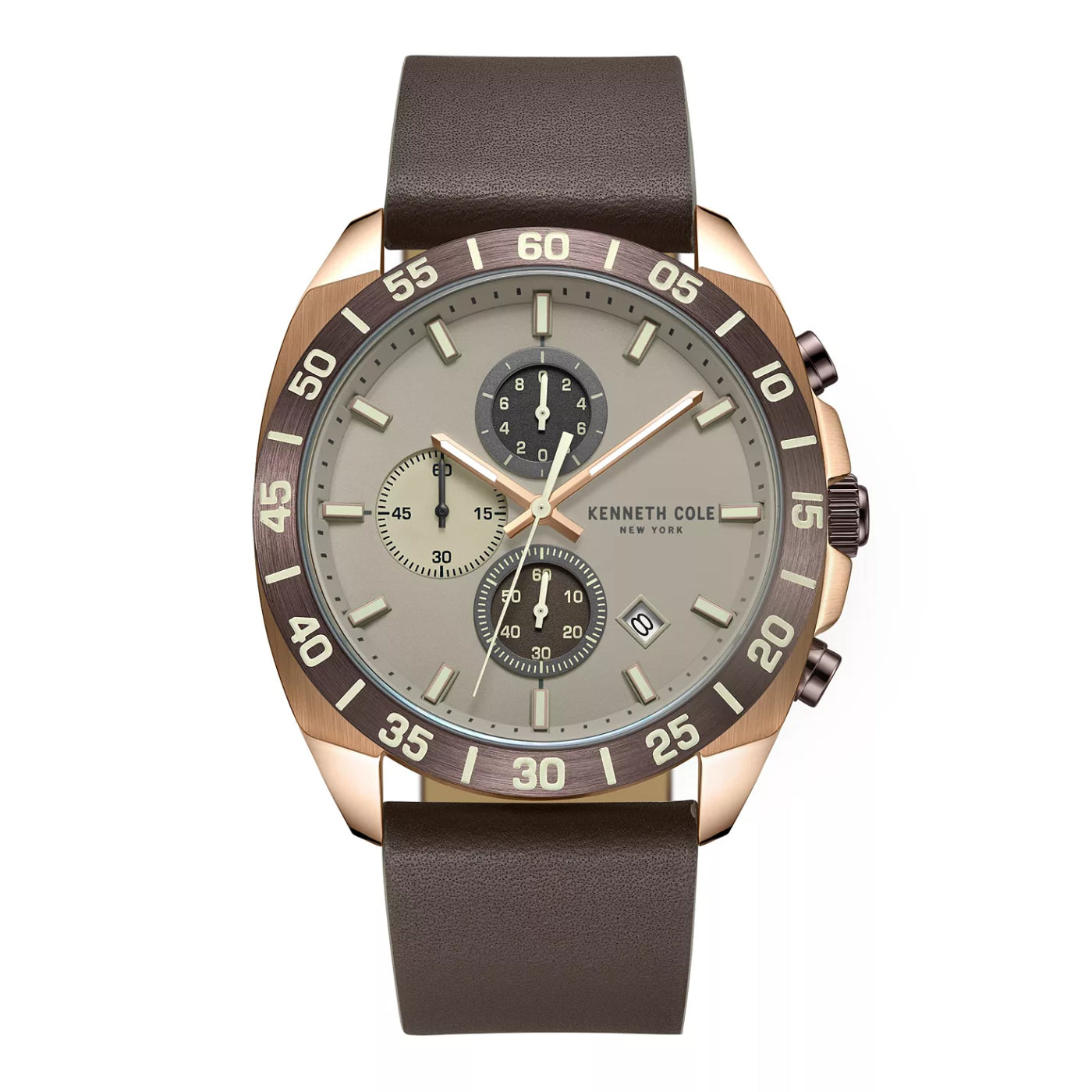 Reloj de cuarzo Kenneth Cole para hombre de 43 mm, color marrón