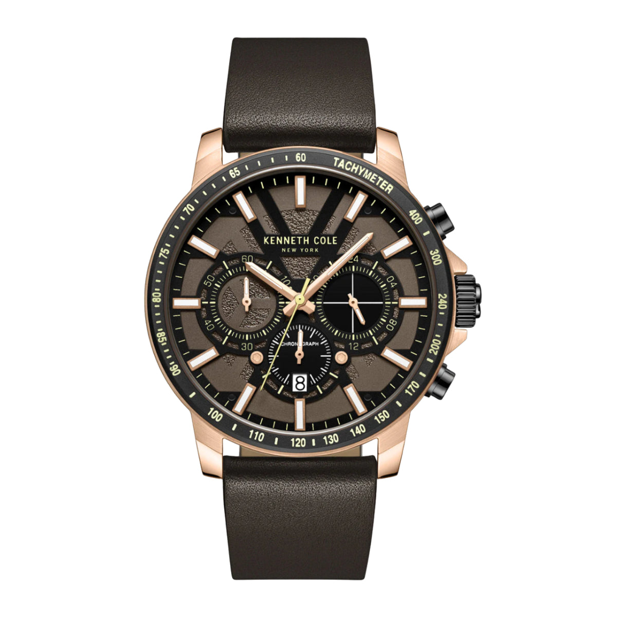 Reloj cronógrafo de cuarzo Kenneth Cole para hombre de 44 mm, color marrón