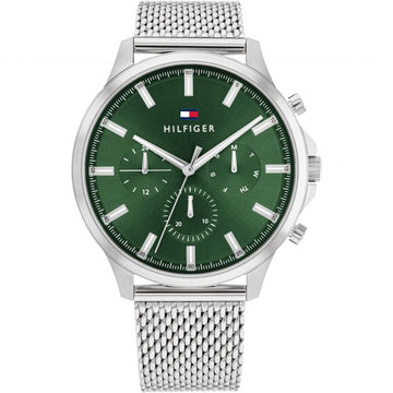 Reloj de cuarzo con pulsera de malla de acero inoxidable de 44 mm para hombre de Tommy Hilfiger Ryder, esfera verde