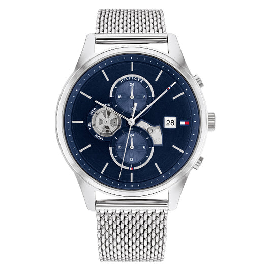 Reloj de cuarzo con pulsera de malla de acero inoxidable de 44 mm para hombre de Tommy Hilfiger Weston - Esfera azul