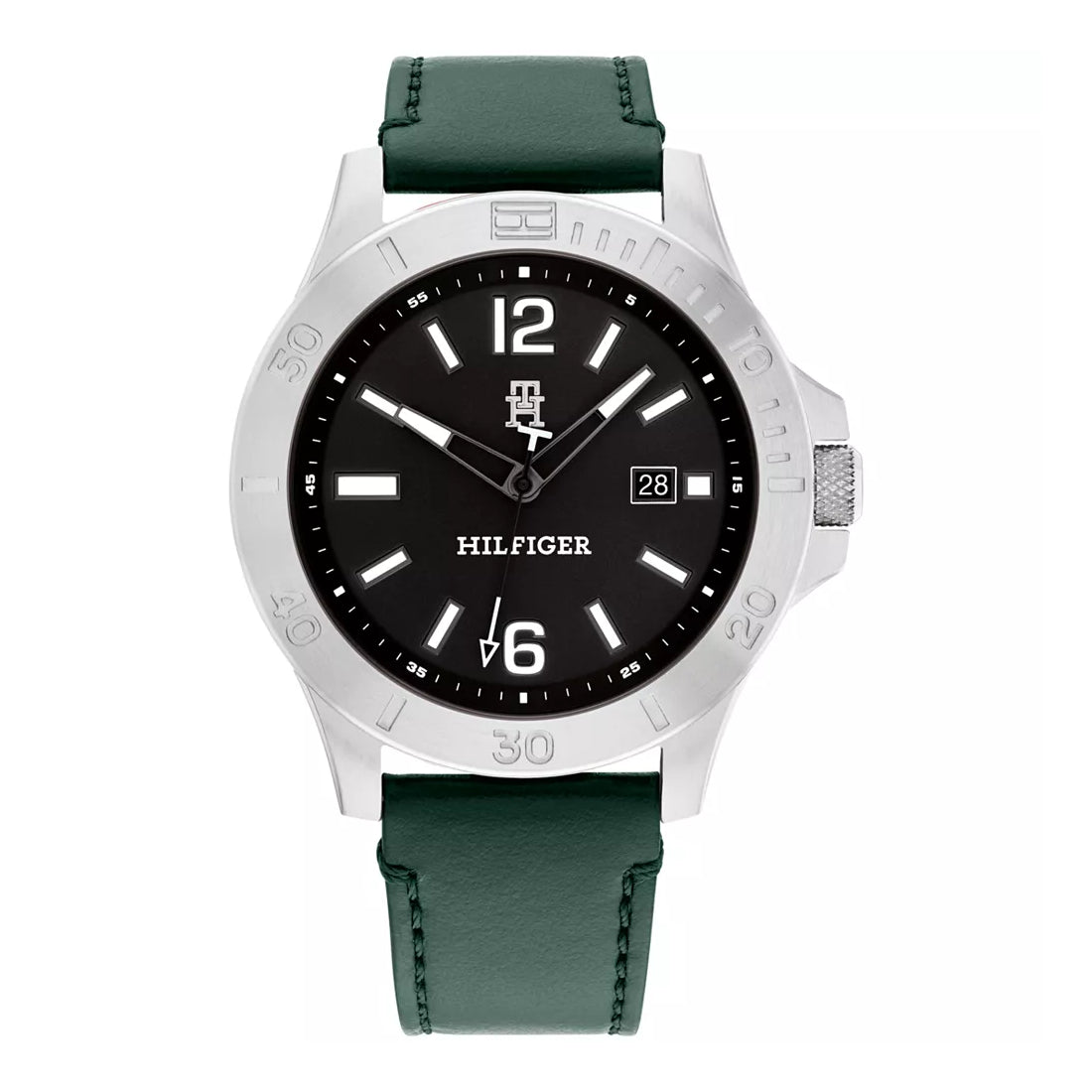 Reloj de cuarzo Tommy Hilfiger para hombre, correa verde, 46 mm, esfera negra
