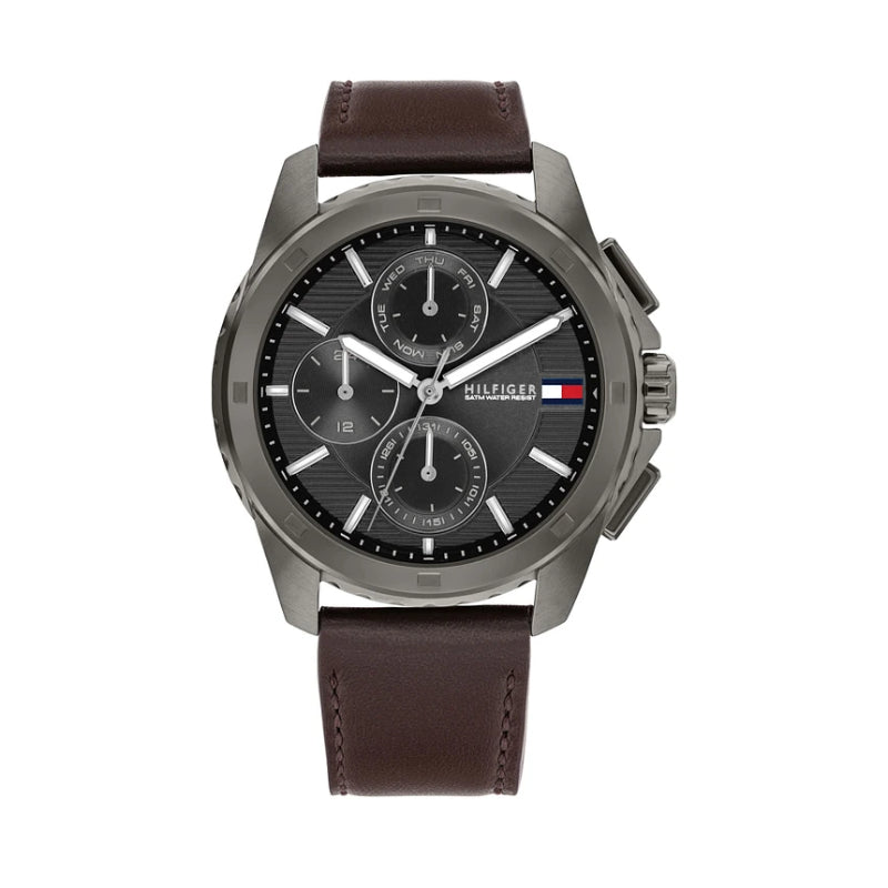 Reloj Tommy Hilfiger para hombre con correa marrón de 44 mm y esfera antracita