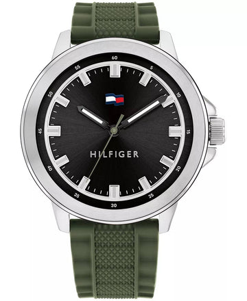 Reloj de cuarzo con correa verde de 46 mm para hombre de Tommy Hilfiger Nelson, esfera negra