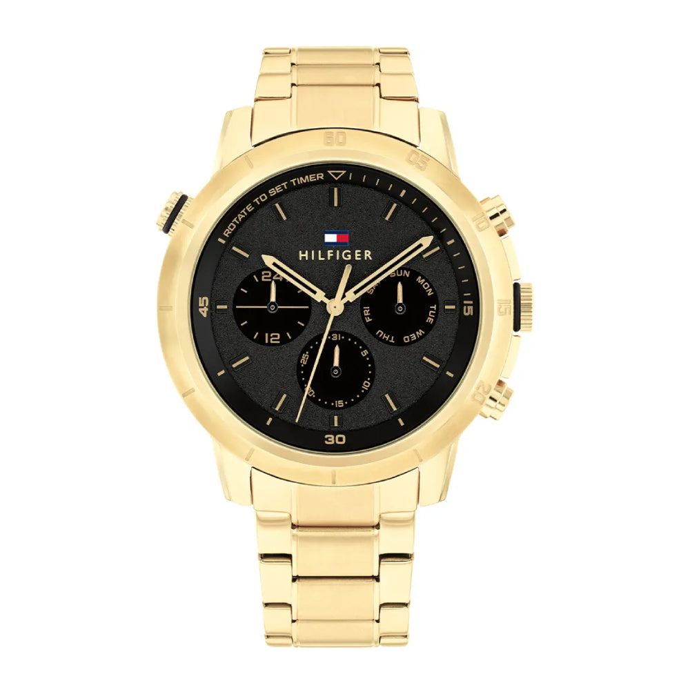 Reloj de pulsera dorado para hombre Tommy Hilfiger Troy de 46 mm con esfera azul