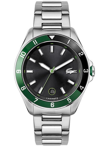 Reloj Lacoste Tiebreaker para hombre, de cuarzo, con correa de acero inoxidable de 43 mm y esfera negra