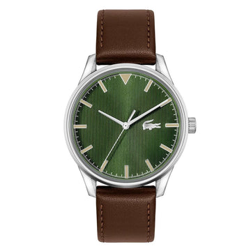 Reloj de cuarzo Lacoste Vienna para hombre, 42 mm, correa marrón y esfera verde