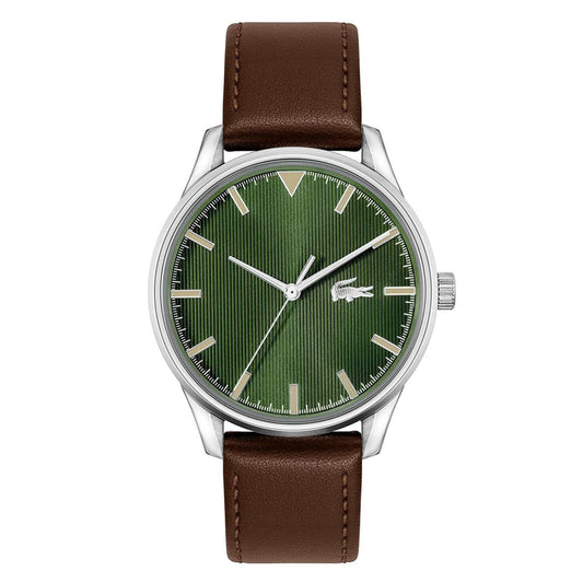 Reloj de cuarzo Lacoste Vienna para hombre, 42 mm, correa marrón y esfera verde