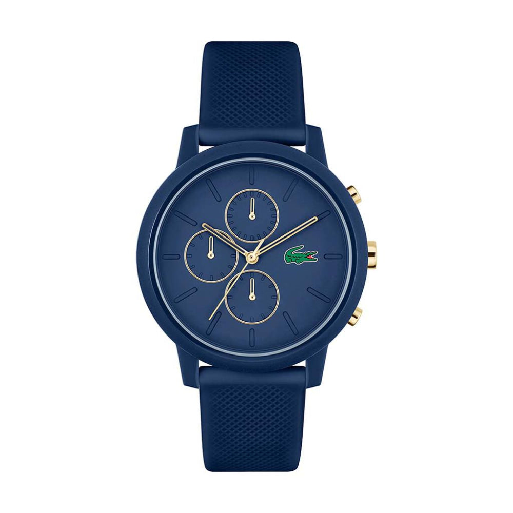 Reloj Lacoste 12.12 Chrono para hombre, correa de cuarzo de 43 mm, silicona azul