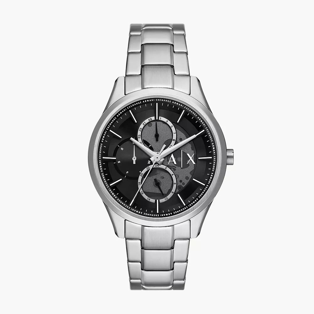 Armani Exchange Dante men's 42mm Multi function Silver Bracelet Watch - Black Dial