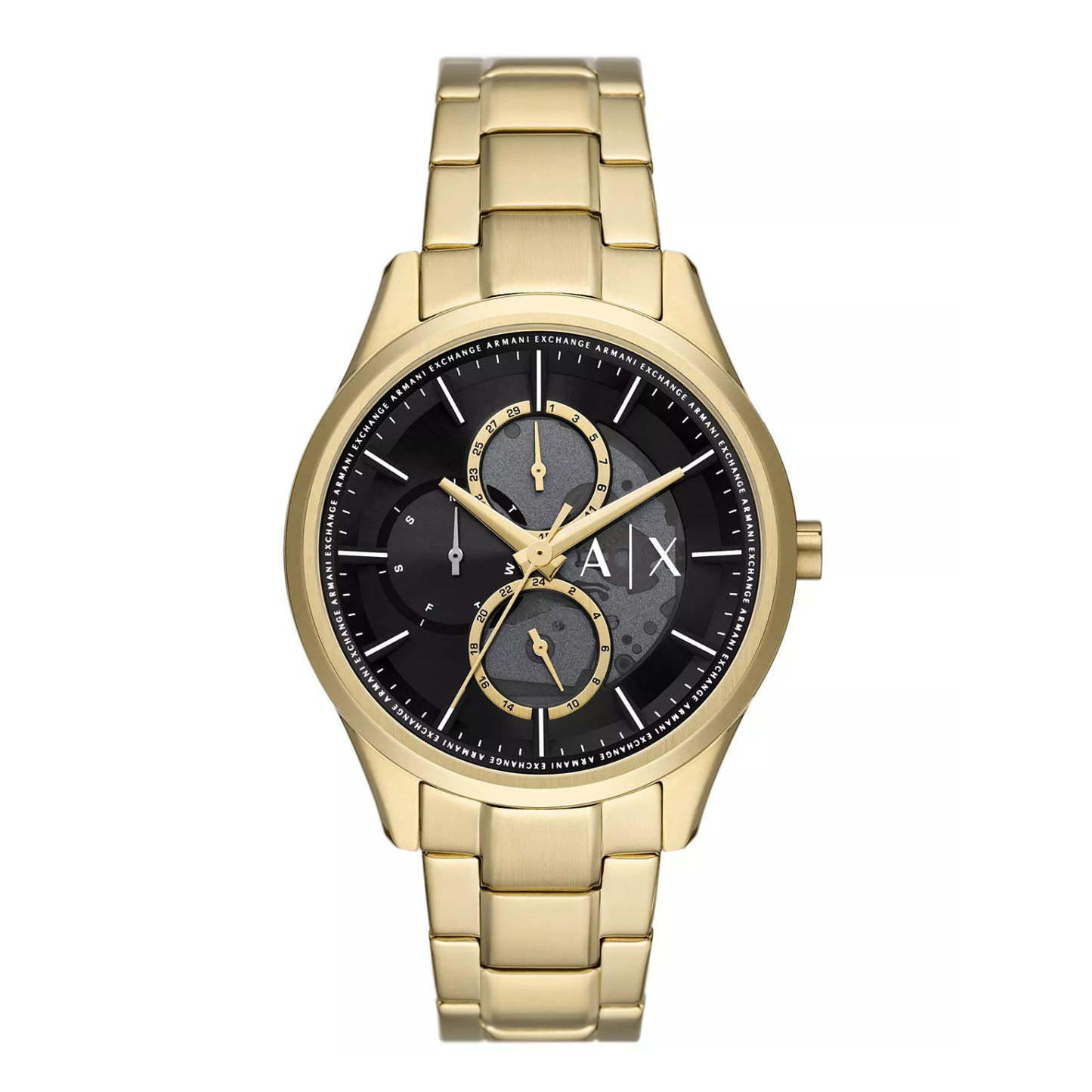 Reloj multifunción Armani Exchange para hombre, de 42 mm, con pulsera dorada y esfera negra